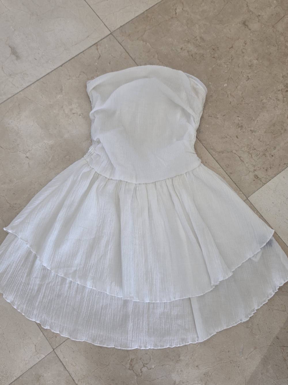 Cider White Textured Strapless Dress